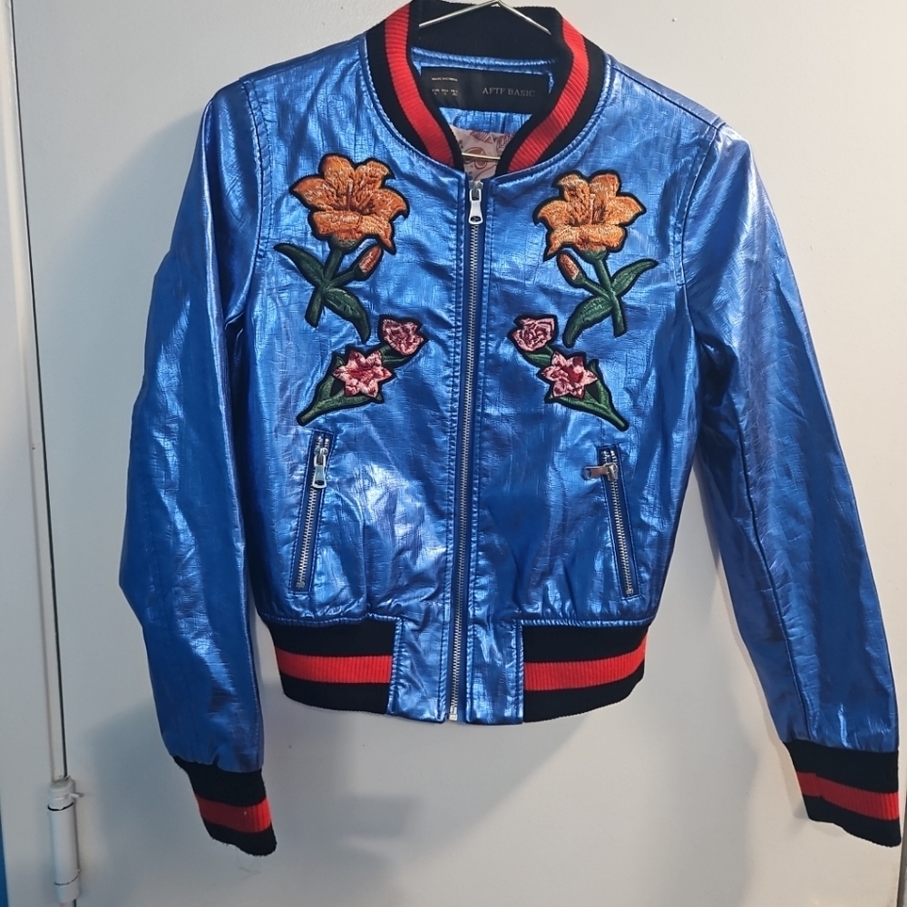 Size Blue Small Aftf Basic Bomber Jacket With Emb… - image 1